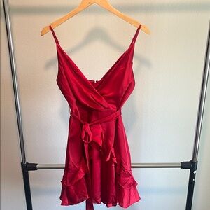 Altar'd State Red Wrap Ruffled Mini Dress